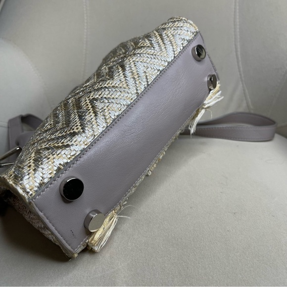 JIMMY CHOO 2WAY Shoulder Handbag light Metallic Woven & Raffia Leather Taupe - Picture 5 of 8